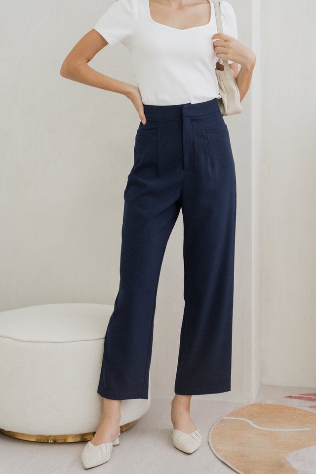 Fianna High Waisted Tailored Pants in Navy