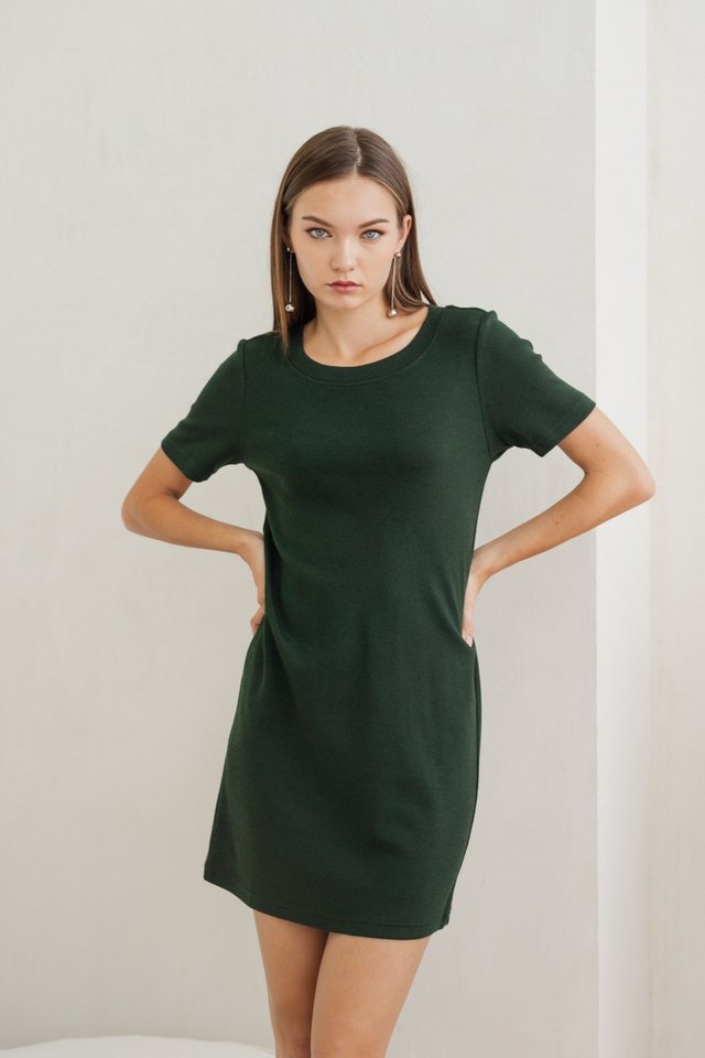 Breanna Knitted Shift Dress in Forest