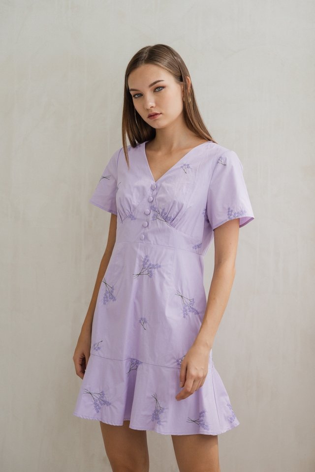 Blossom Floral Embroidery Dress in Lilac