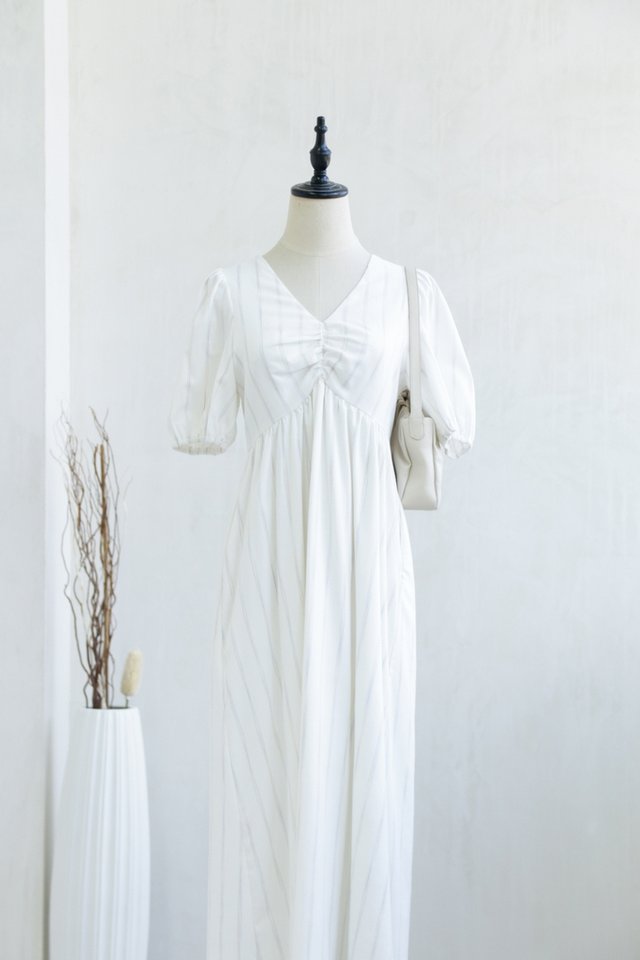 Akira Pinstriped Maxi Dress in White