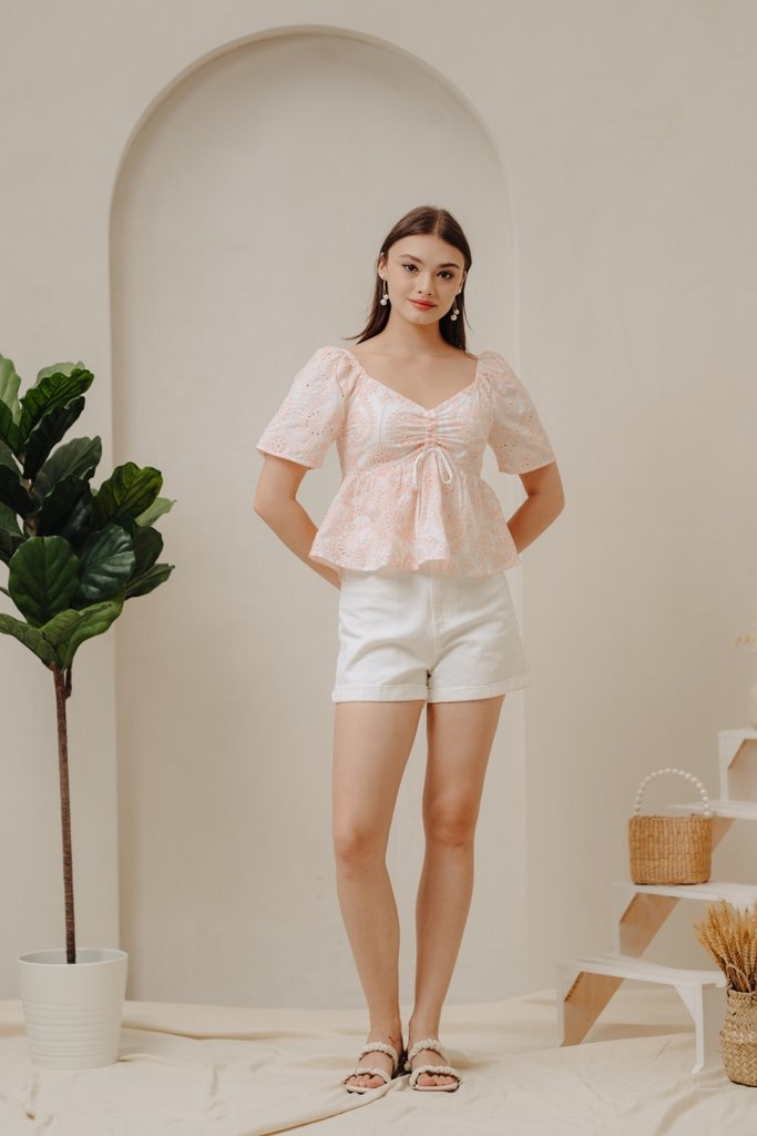 Adalyn Ruched Sweetheart Top in Light Peach Pink (XS)