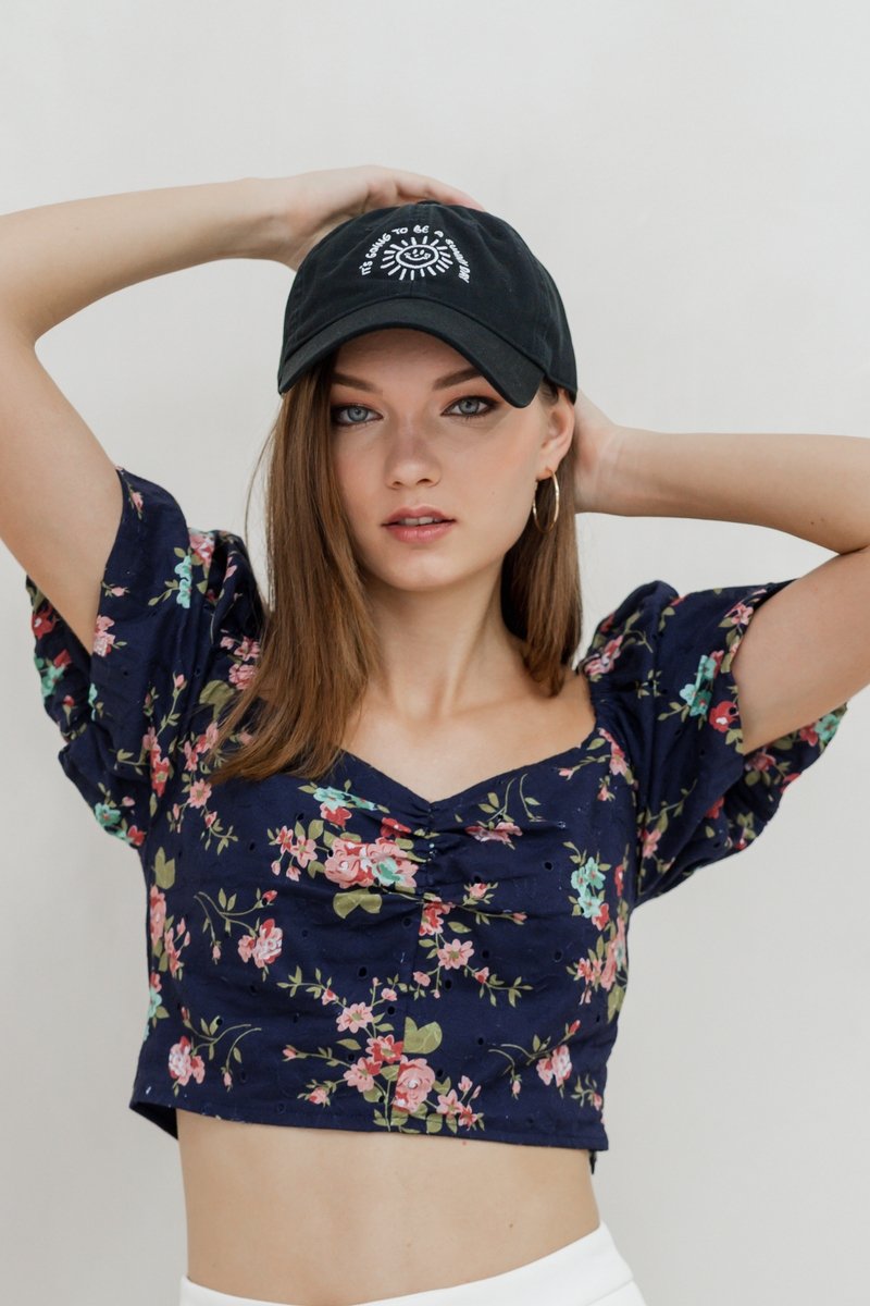 Jasmine Floral Ruched Crop Top in Navy