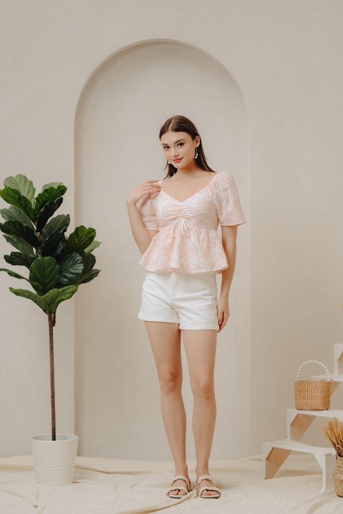 Adalyn Ruched Sweetheart Top in Light Peach Pink (XS)