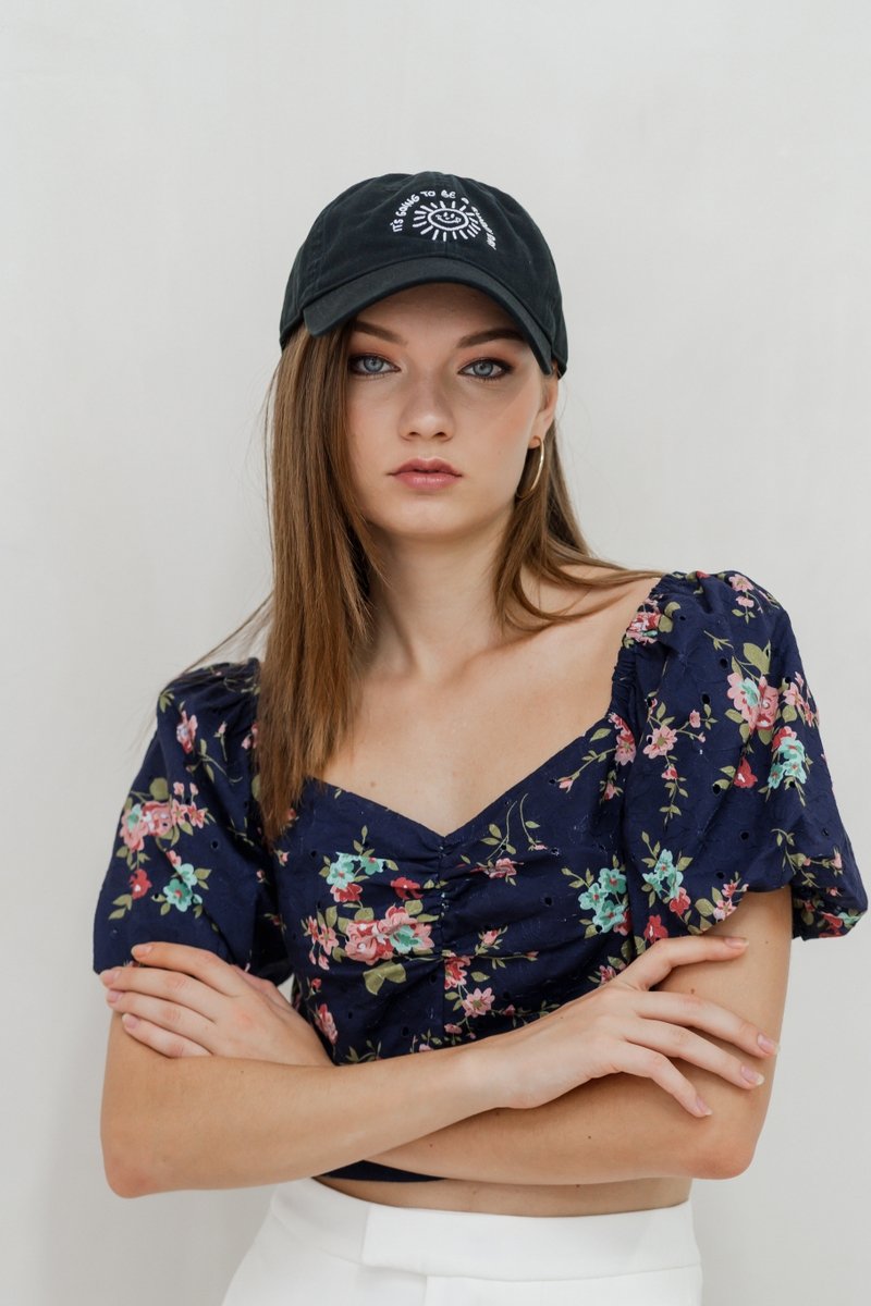 Jasmine Floral Ruched Crop Top in Navy