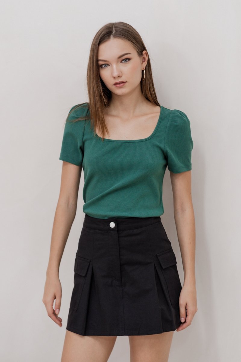 Sera Ribbed Cotton Top in Forest (XS)