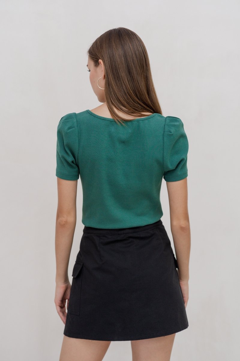 Sera Ribbed Cotton Top in Forest (XS)