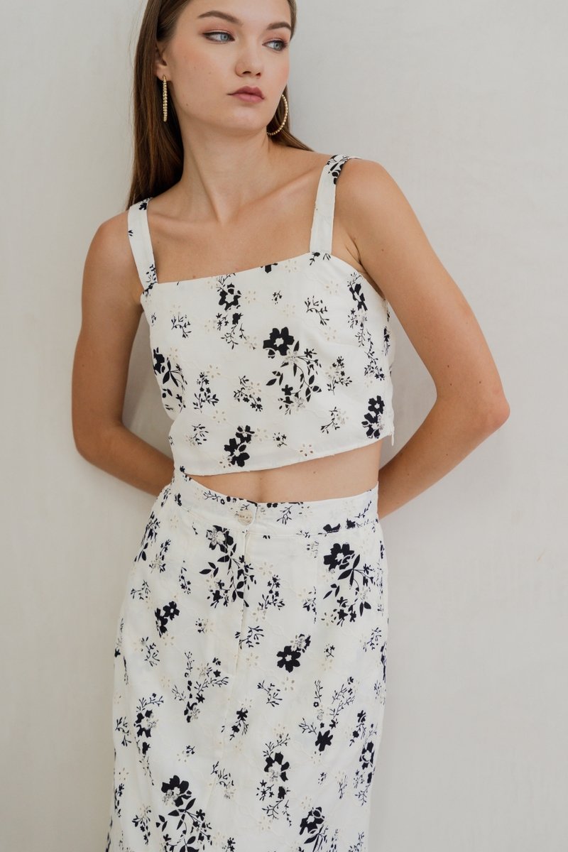 Jennie Floral Eyelet Crop Top in White