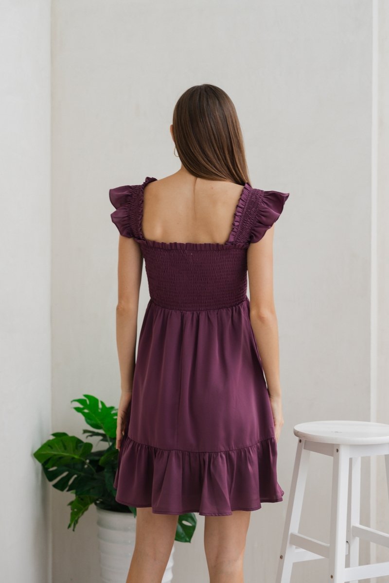 Erin Smocked Ruffle Dress in Deep Purple (XS)