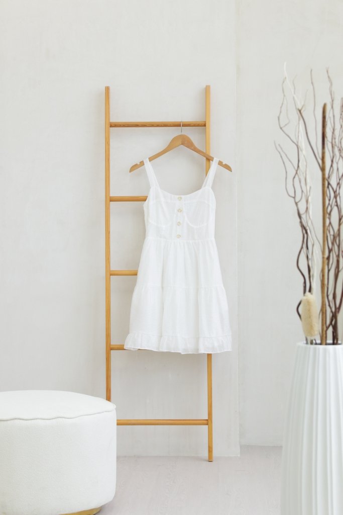 Lisa Button Textured Dress in White