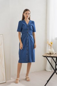 Belle Front Ruched Denim Dress (XS)