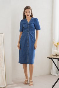 Belle Front Ruched Denim Dress (XS)