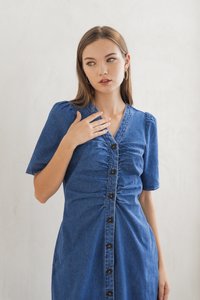 Belle Front Ruched Denim Dress (XS)