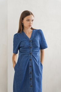 Belle Front Ruched Denim Dress (XS)