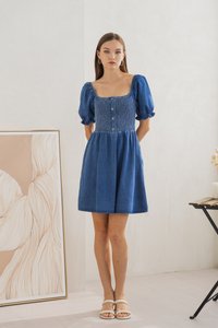 Louisa Smocked Denim Dress (XS)