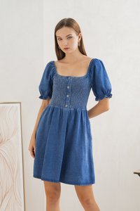 Louisa Smocked Denim Dress (XS)