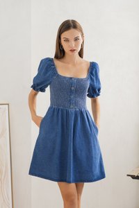 Louisa Smocked Denim Dress (XS)