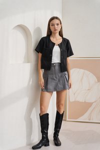 Jodie Tweed Button Work Top in Black