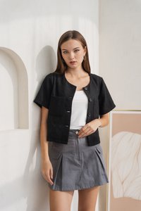 Jodie Tweed Button Work Top in Black