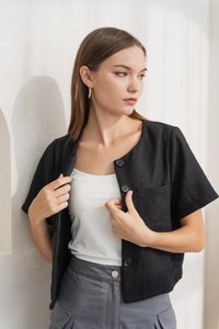 Jodie Tweed Button Work Top in Black