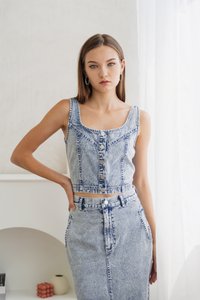 Adri Two-Way Denim Top in Acid Wash (S)