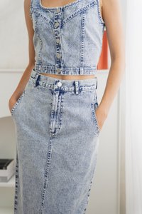 Adri Two-Way Denim Top in Acid Wash (S)