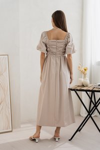 Sephiana Sweetheart Ruched Maxi Dress in Stone