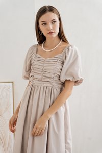 Sephiana Sweetheart Ruched Maxi Dress in Stone