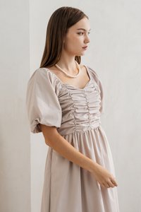 Sephiana Sweetheart Ruched Maxi Dress in Stone
