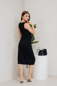 Felicia Button Denim Midi Dress in Black (XS)