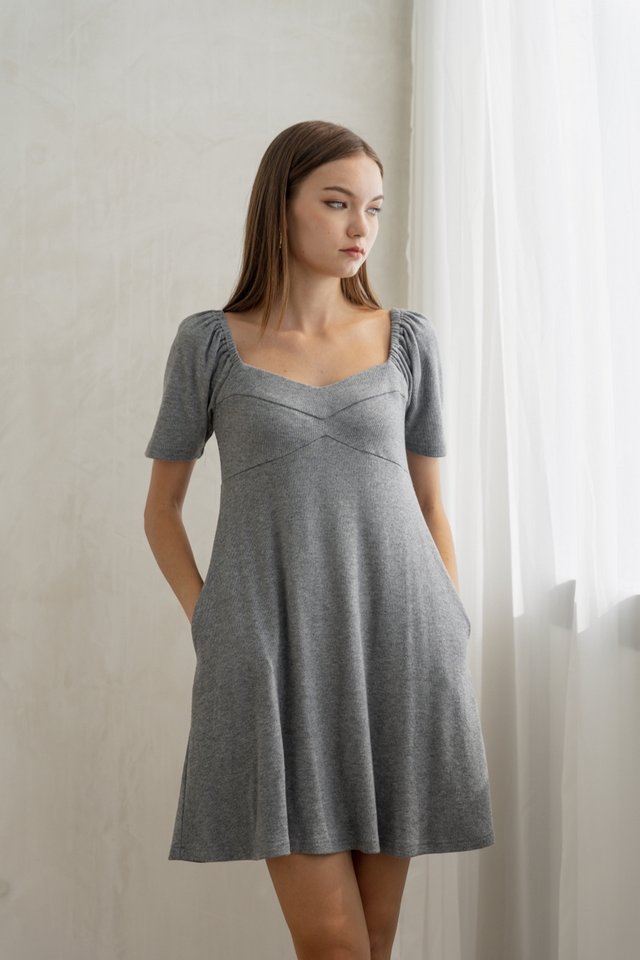 Celia Sweetheart Knit Dress in Grey