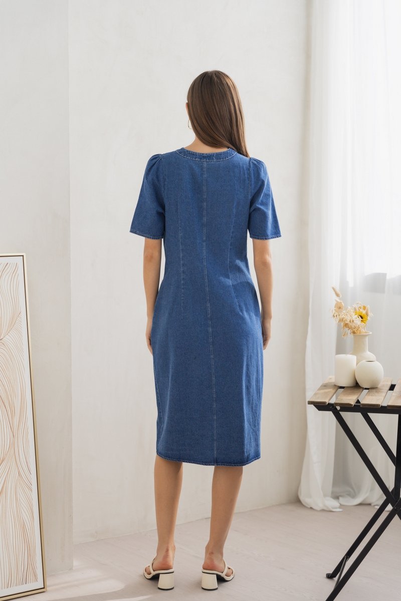 Belle Front Ruched Denim Dress (XS)
