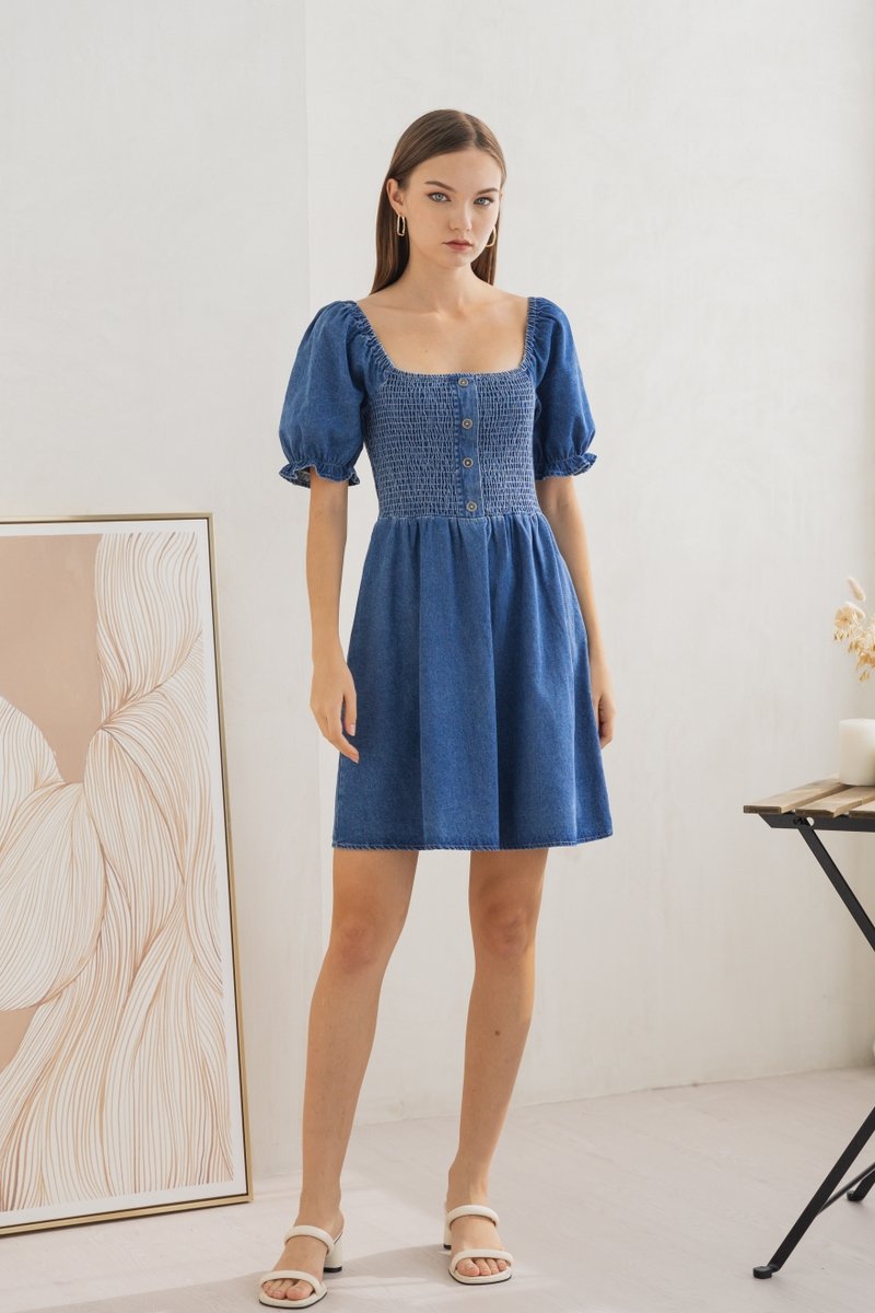 Louisa Smocked Denim Dress (XS)
