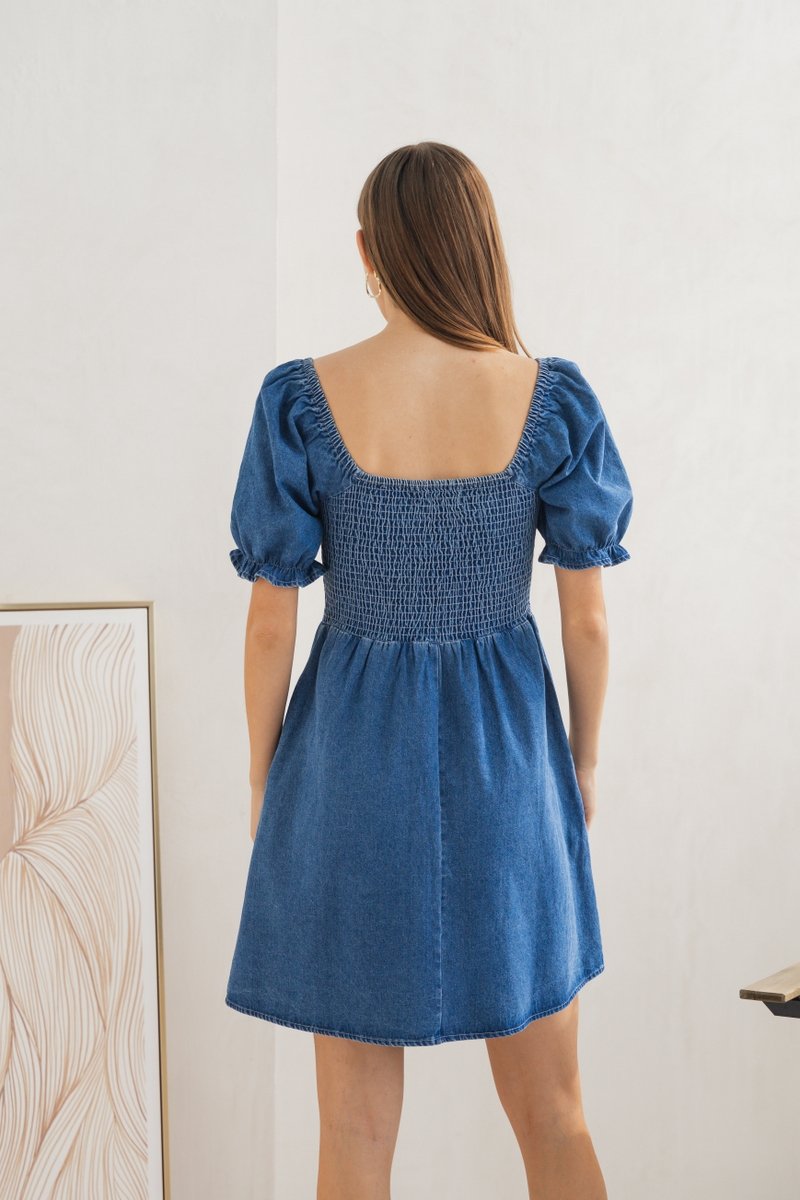 Louisa Smocked Denim Dress (XS)