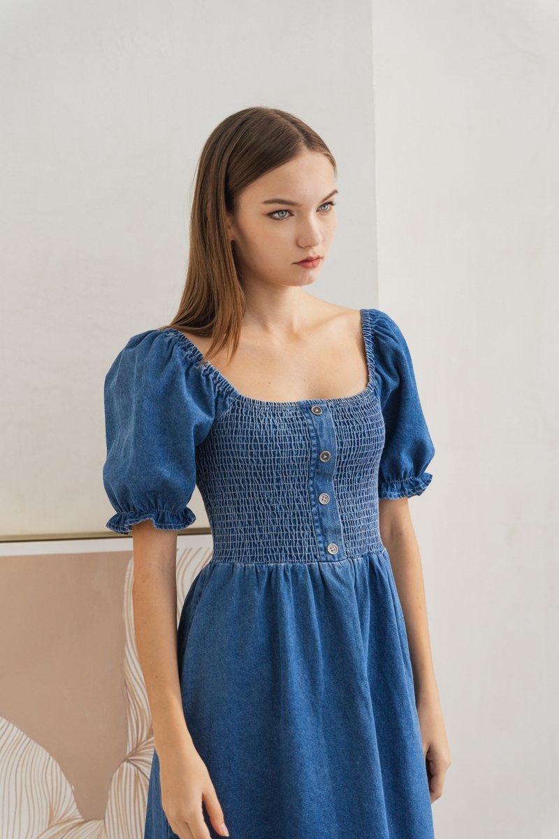 Louisa Smocked Denim Dress (XS)