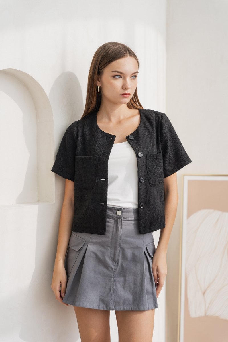 Jodie Tweed Button Work Top in Black