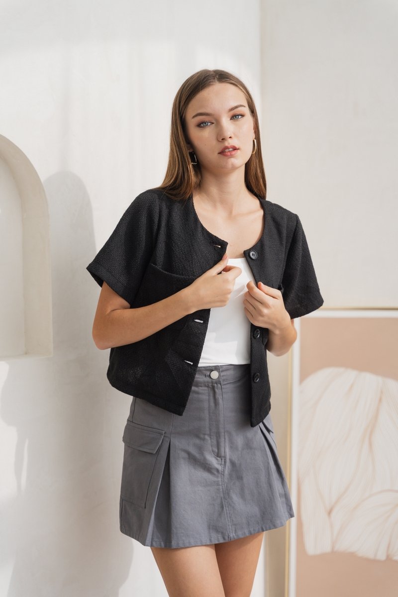 Jodie Tweed Button Work Top in Black