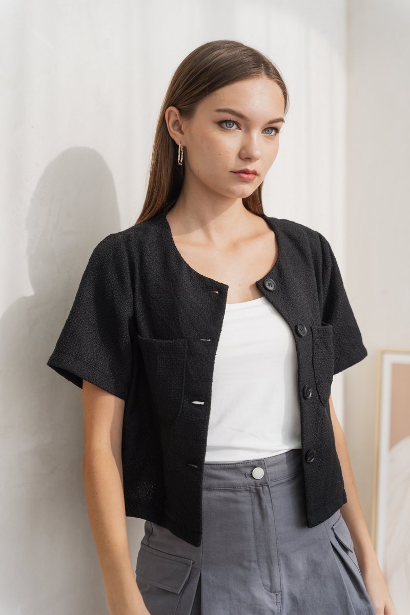 Jodie Tweed Button Work Top in Black