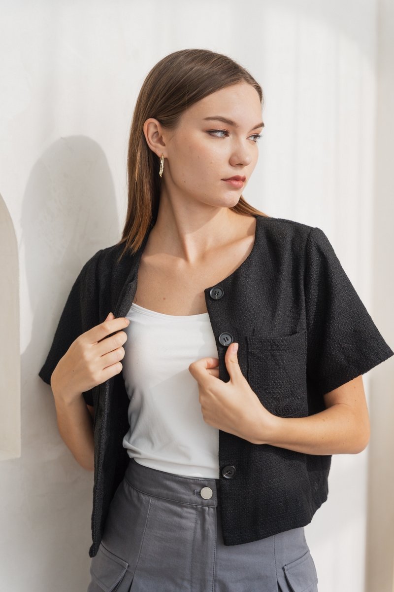 Jodie Tweed Button Work Top in Black