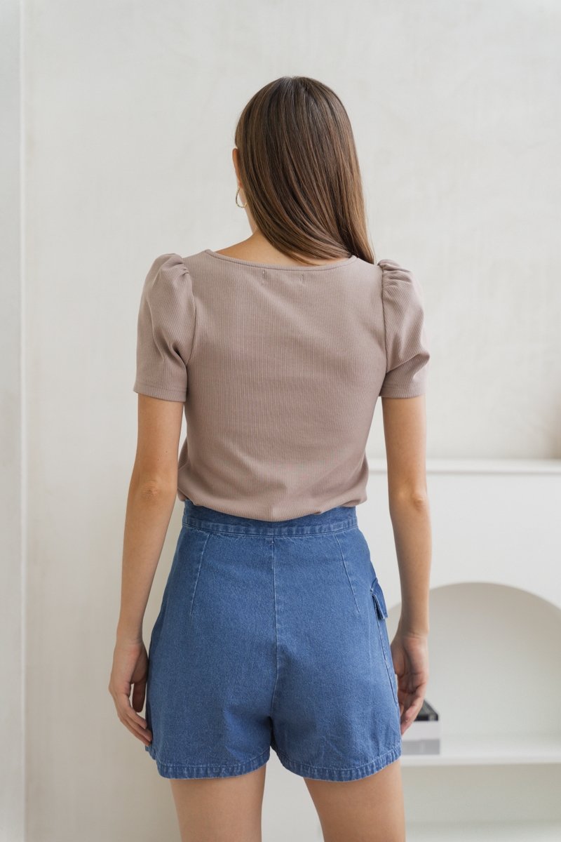 Talia Slit Denim Skort in Mid Wash
