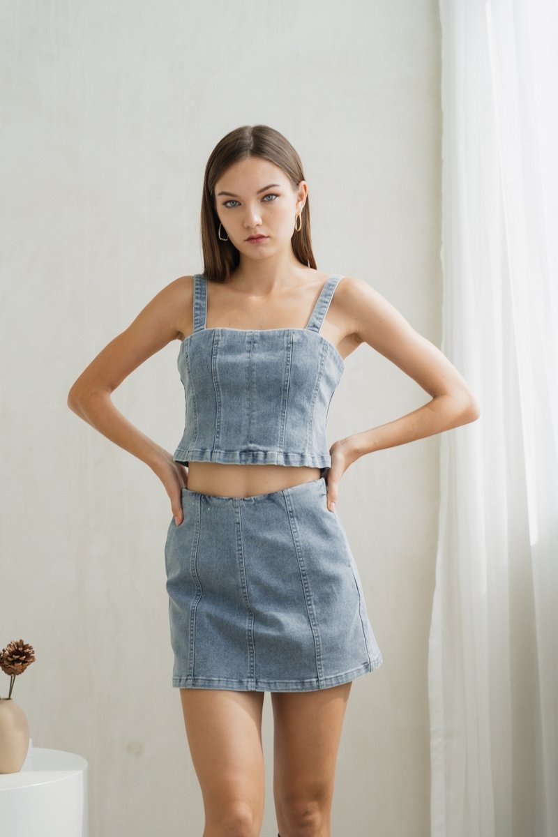 Ellen Cropped Panelled Denim Top