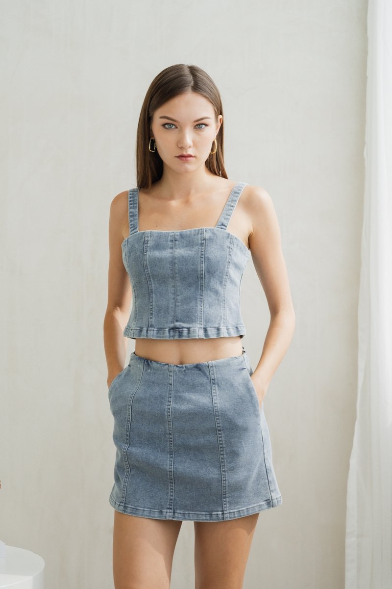 Ellen Cropped Panelled Denim Top