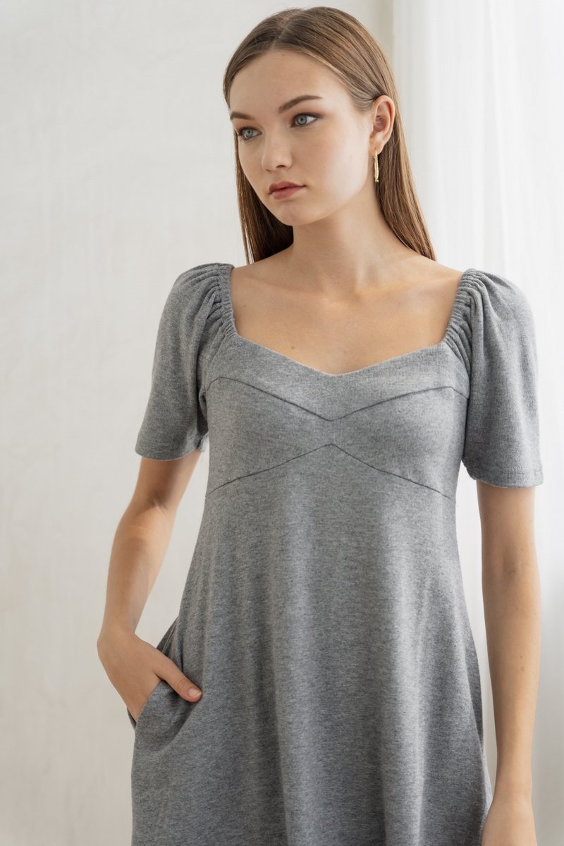 Celia Sweetheart Knit Dress in Grey (XS)