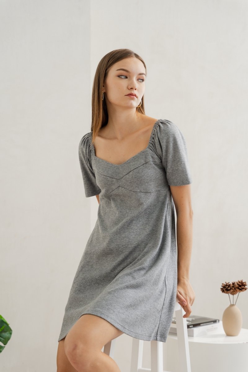 Celia Sweetheart Knit Dress in Grey (XS)