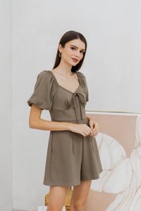 Anneliese Empire Waist Cotton Romper in Khaki Brown (XS)