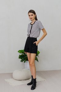 Deliah Panelled High Waisted Shorts in Black