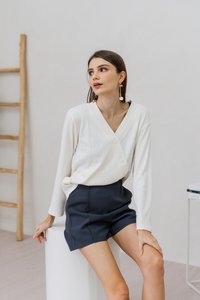 Deliah Panelled High Waisted Shorts in Gunmetal Grey