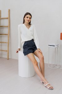 Deliah Panelled High Waisted Shorts in Gunmetal Grey