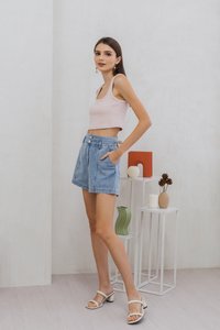 Irina Knit Crop Tank Top in Blush Pink