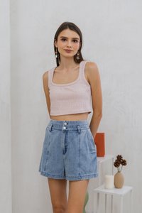 Irina Knit Crop Tank Top in Blush Pink
