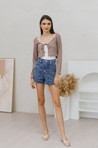Amber Tie Front Knit Cardigan in Khaki Brown